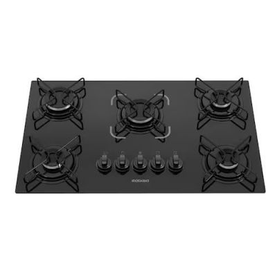 Cooktop 5 Bocas Itatiaia Essencial a Gás Vidro Temperado Preto Bivolt