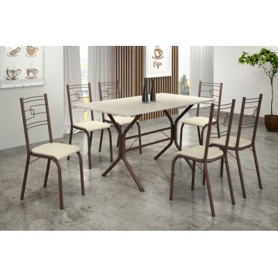 Mesa Cabo Frio 1.40x75cm c/ 6 cadeiras Paraty tampo Ardósia Marrom/Off White Teixeira