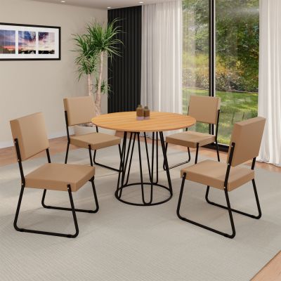 Mesa Omega 1.00x1.00m Redonda c/ 4 cadeiras Napoli Capuccino/Preto Teixeira Móveis