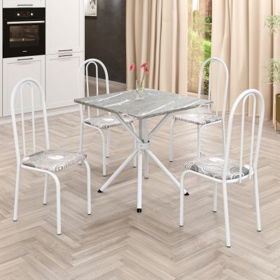 Mesa Ipanema 70x70cm c/ 4 cadeiras Ubatuba Tampo de Granito Branca Teixeira Móveis