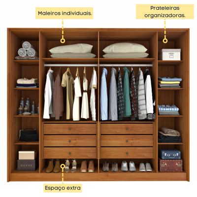 Guarda Roupas Barcelona 2.75m 6 portas Ripado Cinamomo/Off White Tcil