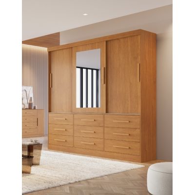Guarda Roupas Athenas 1.80m 3 portas c/ espelho Nature Bianchi