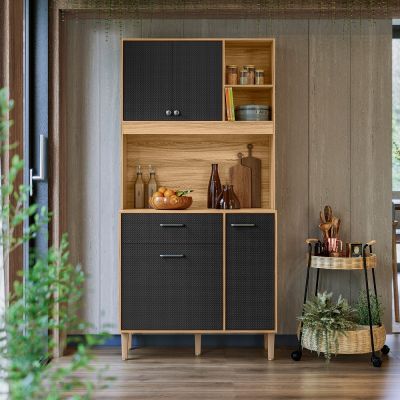 Armário Madeira Kit Erva Doce 90cm Freijó/Preto Nicioli