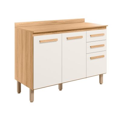 Armário Balcão Intenza 1,20m 3 portas Freijo/Off White Cristal Nicioli