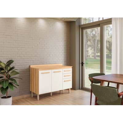 Armário Balcão Intenza 1,20m 3 portas Freijo/Off White Cristal Nicioli