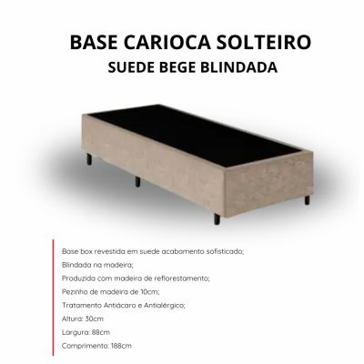 Base Box Solteiro Carioca Blindada 88X188X30 Suede Bege Bioflex