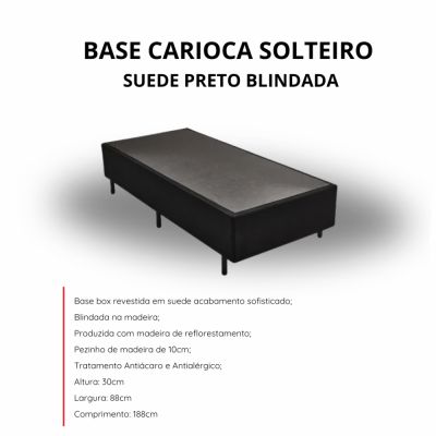 Base Box Solteiro Carioca Blindada 88X188X30 Suede Preto Bioflex