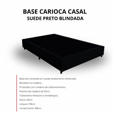 Base Box Casal Carioca Blindada 138X188X30 Suede Preto Bioflex