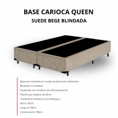 Base Box Queen Carioca Blindada 158X198X30 Bipartido Suede Bege Bioflex