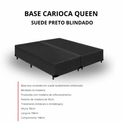 Base Box Queen Carioca Blindada 158X198X30 Bipartido Suede Preto Bioflex