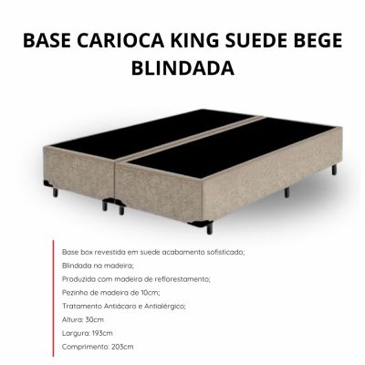 Base Box King Carioca Blindada 193X203X30 Bipartido Suede Bege Bioflex