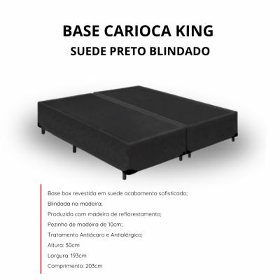 Base Box King Carioca Blindada 193X203X30 Bipartido Suede Preto Bioflex