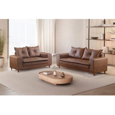 Sofá 2 e 3 lugares Caparao 1,60/2,20m 3075 Corino Marrom 415 Lufer Estofados