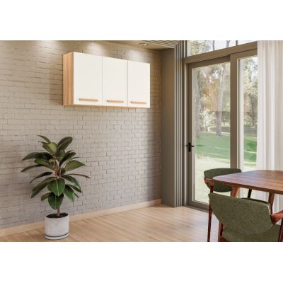 Armário Aéreo Intenza 120cm 3 portas Freijo/Off White Cristal Nicioli