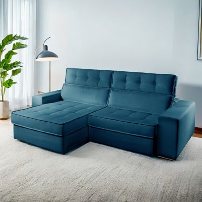 Sofá Retrátil e Reclinável Dubai 2,50m Linho Azul 593 JC Estofados