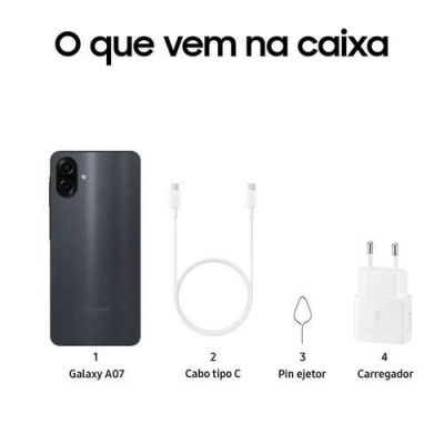 Smartphone Samsung Galaxy A07 Preto 128/4gb Tela 6.7" Câmera Dupla 50mp 5000 mAh Bateria