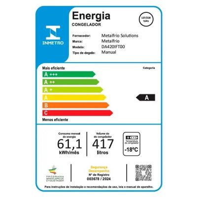 Freezer Horizontal Metalfrio Inverter DA420IF Tech 419L Bivolt 