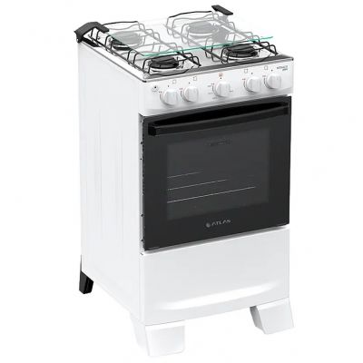 Fogão 4 Bocas Atlas Mônaco Plus NEW Acend. Automático Mesa de Inox Branco Bivolt