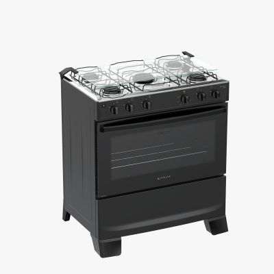 Fogão 5 Bocas Atlas Mônaco Plus NEW Acend. Automático com Mesa Inox Preto Bivolt