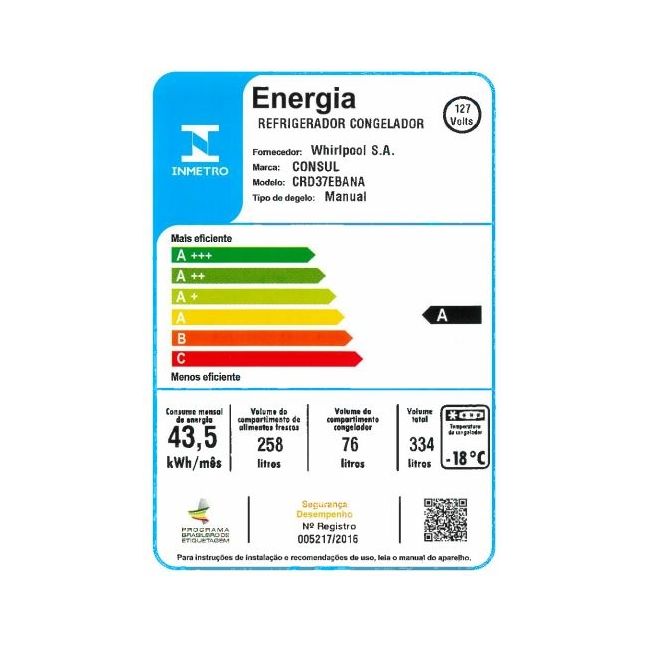 Geladeira Consul 334L CRD37EB Duplex Cycle Defrost Branca 110V