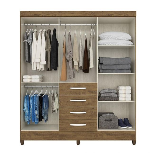 Guarda Roupa New Avaí 1,77m 6 portas Castanho Wood Moval