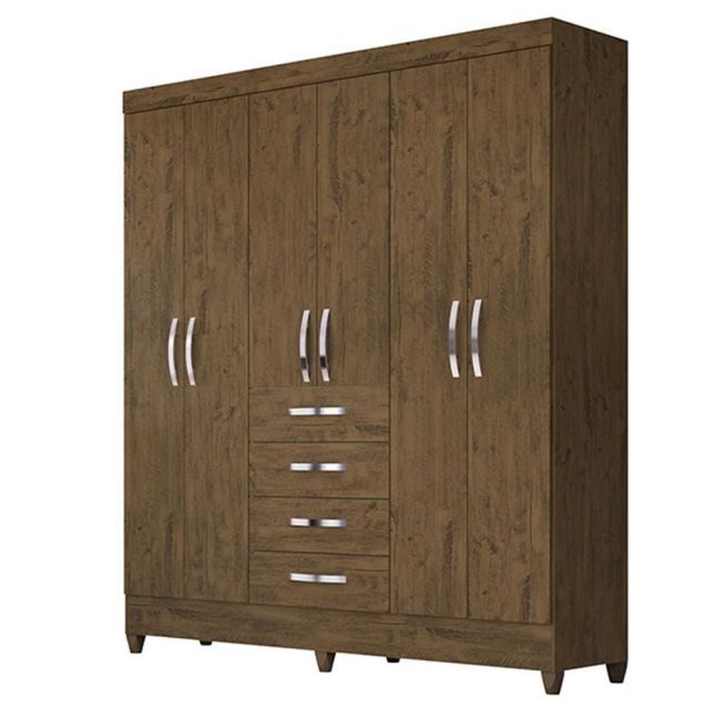 Guarda Roupa New Avaí 1,77m 6 portas Castanho Wood Moval