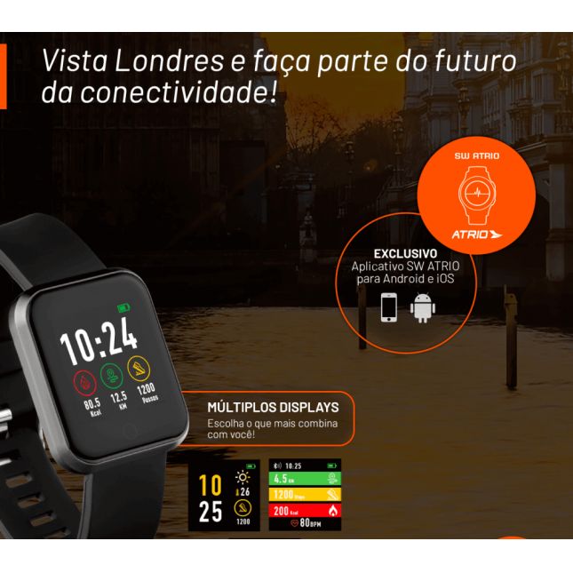 Relógio Smartwatch Londres preto Android iOS Preto Es265 Atrio Multilaser