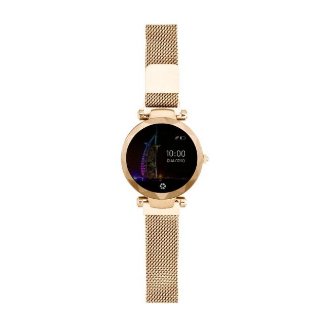 Relógio Smartwatch Dubai Dourado Hr Leitura De Msg A Prova D Agua Es266 Atrio
