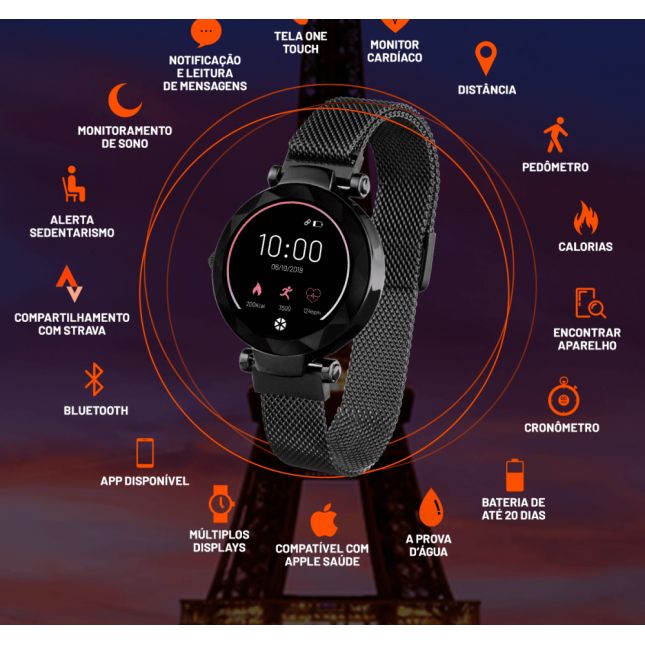 Relógio Smartwatch Paris preto  ES267 Atrio - Multilaser