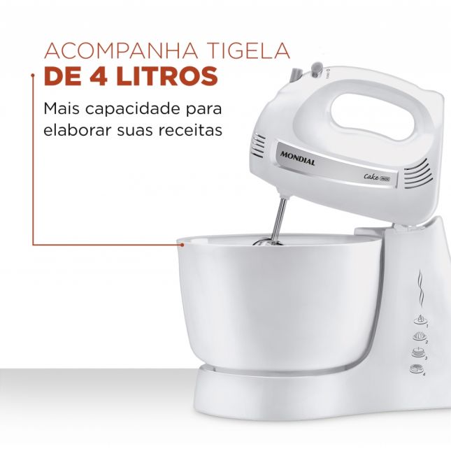 Batedeira Mondial B50 4L Branco 4 Velocidades e Turbo 500W 110v