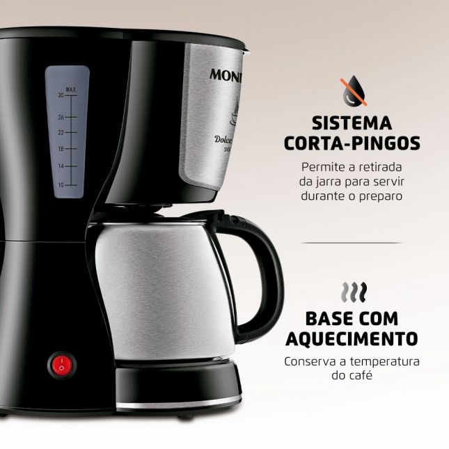 Cafeteira Elétrica Mondial Dolce Arome Inox 30 Xícaras Preto/Inox 800W 110V 