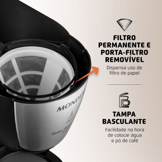 Cafeteira Elétrica Dolce Arome Inox 30 Xícaras Preto/Inox 110V - Mondial