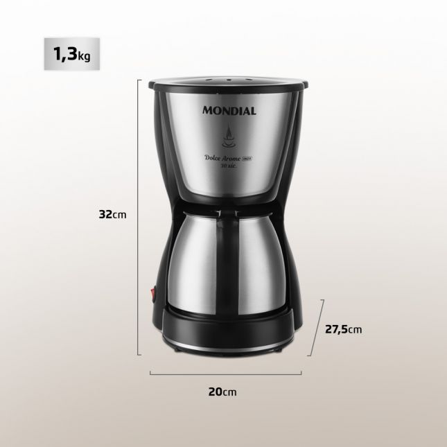 Cafeteira Elétrica Mondial Dolce Arome Inox 30 Xícaras Preto/Inox 800W 110V 