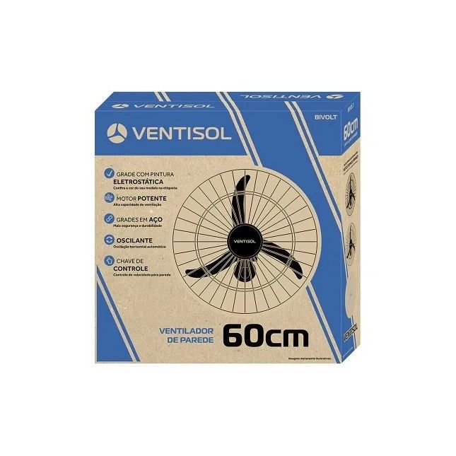 Ventilador Ventisol Parede Oscilante Premium Preto 60cm 200W Bivolt