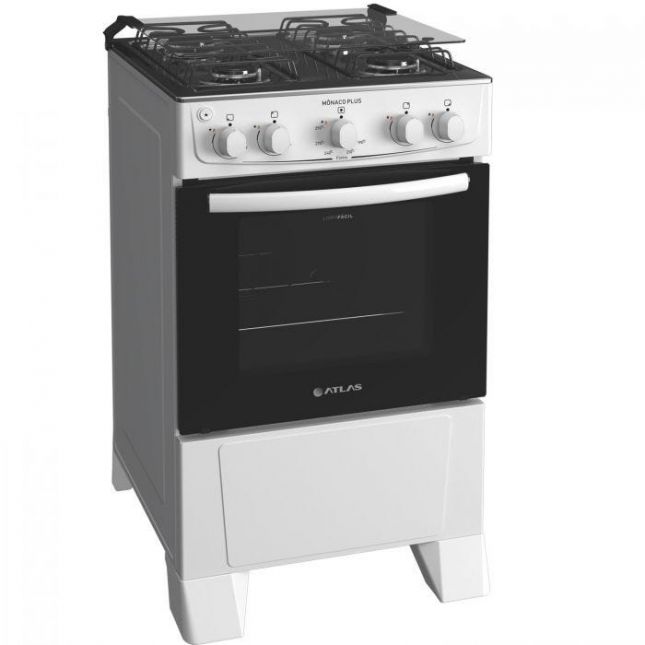 Fogão 4 Bocas Atlas Mônaco Plus Acend. Automático Branco Mesa Inox Bivolt