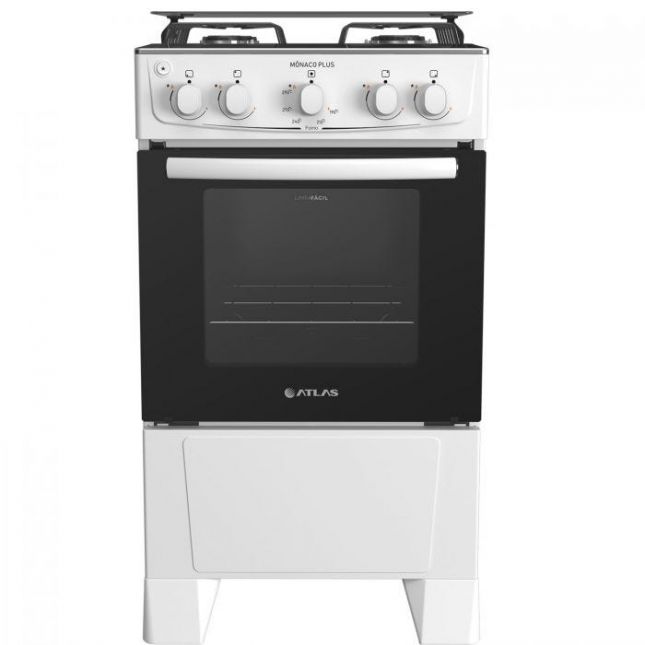 Fogão 4 Bocas Atlas Mônaco Plus Acend. Automático Branco Mesa Inox Bivolt