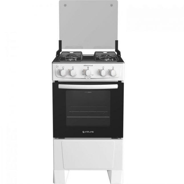 Fogão 4 Bocas Atlas Mônaco Plus Acend. Automático Branco Mesa Inox Bivolt