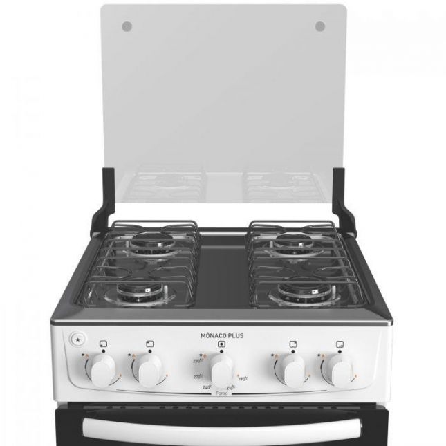 Fogão 4 Bocas Atlas Mônaco Plus Acend. Automático Branco Mesa Inox Bivolt