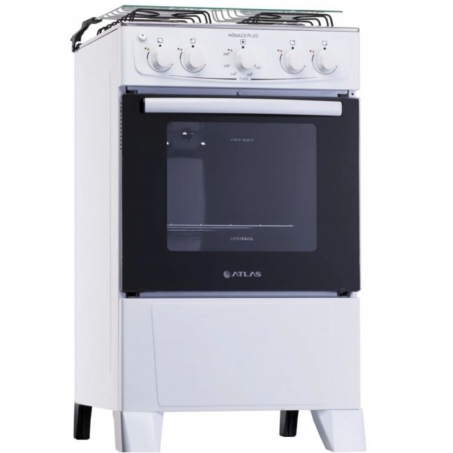 Fogão 4 Bocas Atlas Mônaco Plus Acend. Automático Branco Mesa Inox Bivolt