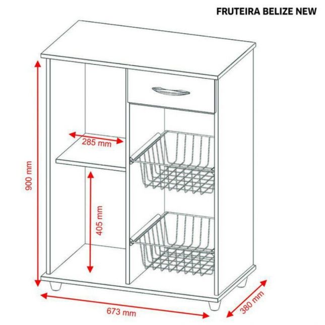 Multiuso Fruteira 1 Porta 2 Cestos Belize Branco Notável