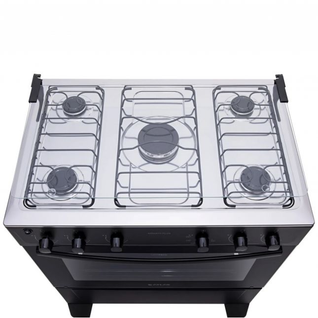 Fogão 5 Bocas Atlas Mônaco Plus Acend. Automático Preto com Mesa Inox Bivolt 