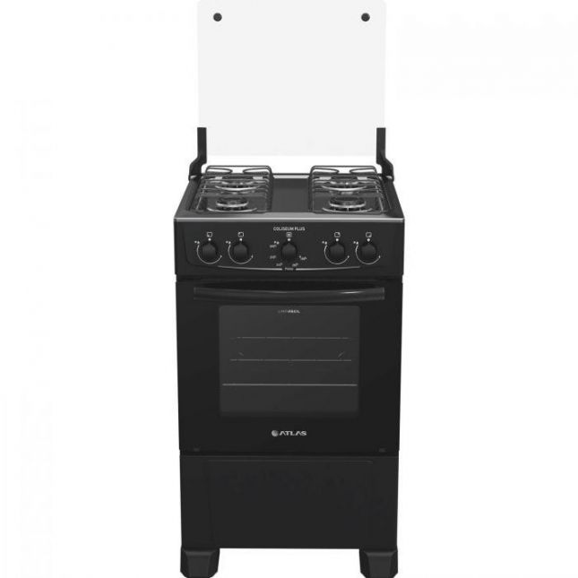 Fogão 4 Bocas Atlas Coliseum Plus Acend. Manual Preto mesa Inox 