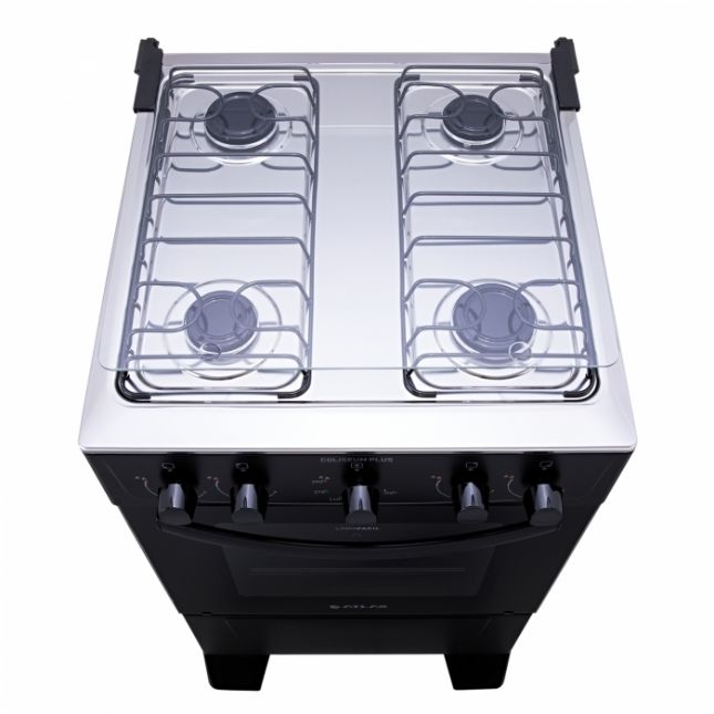 Fogão 4 Bocas Atlas Coliseum Plus Acend. Manual Preto mesa Inox 