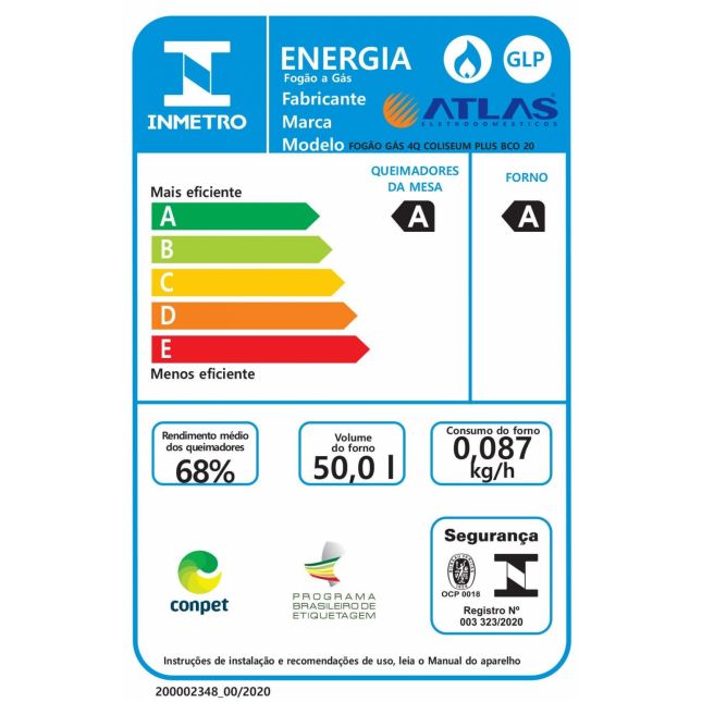 Fogão Atlas 4 Bocas Coliseum Plus com Mesa de Inox Forno Amplo Visor e Acendimento Manual  Branco