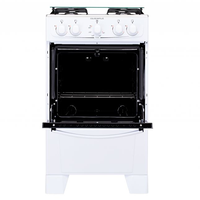 Fogão Atlas 4 Bocas Coliseum Plus com Mesa de Inox Forno Amplo Visor e Acendimento Manual  Branco