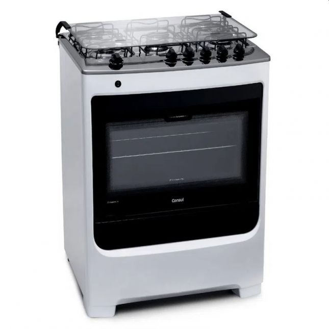 Fogão 5 Bocas Consul Acend. Automático Branco com Mesa de Inox Bivolt