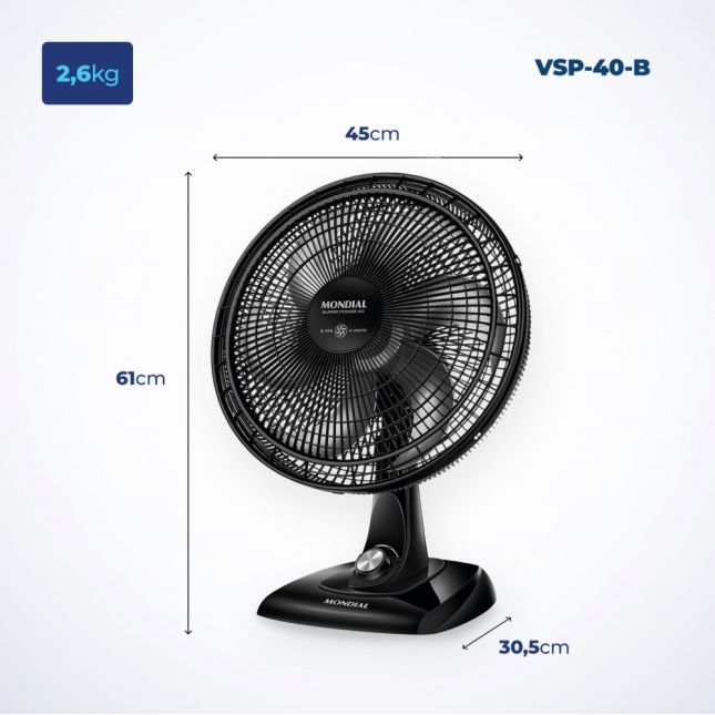 Ventilador de Mesa Mondial Vsp-40-b 40cm 140W Super Power 110v