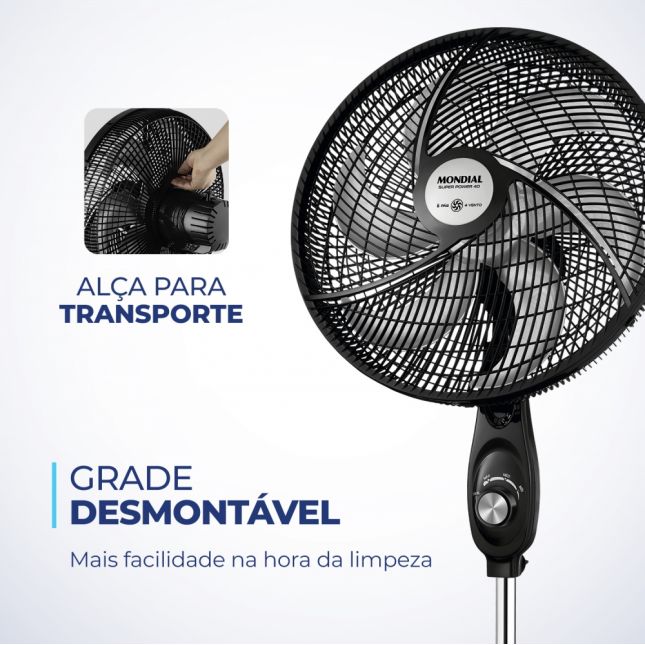Ventilador de Coluna Mondial VSP-40C-B 40cm 140w 6 pás Super Power 110V