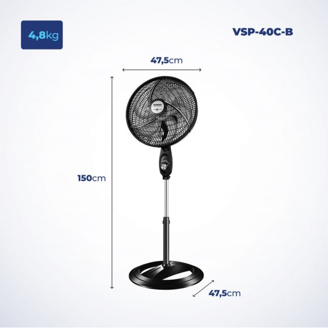 Ventilador de Coluna Mondial VSP-40C-B 40cm 140w 6 pás Super Power 110V