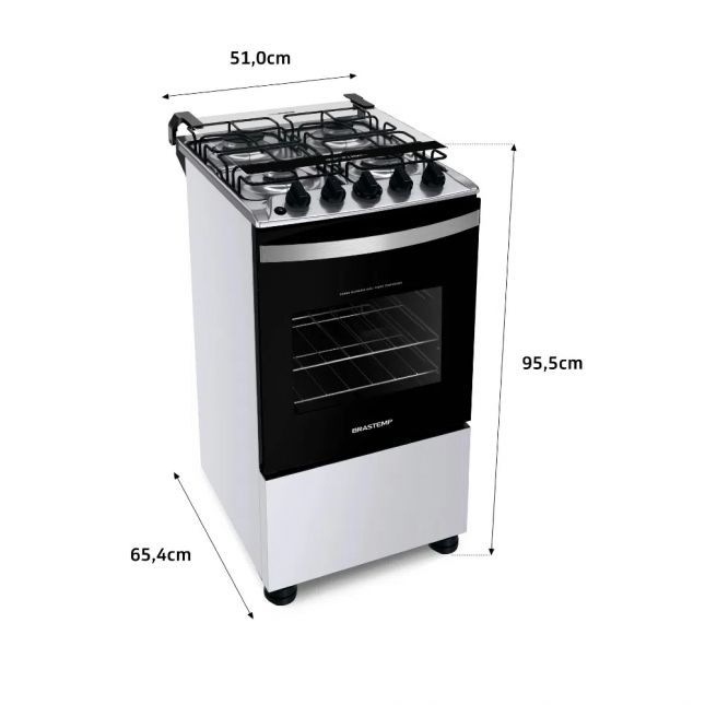 Fogão Brastemp 4 Bocas Automático Mesa em Aço Inox Forno 61L BFO4NBB Branco Bivolt